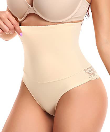 YINGKE Femme Ventre Contrôle Shapewear Culotte Sculptante Taille Haute Corps Shaper sous-vêtements Amincissants Dentelle Façonnage Slips (L, Beige 3) Cover