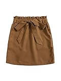 Milumia Women Paperbag Waist Short Skirt Knot Belted High Waist Bodycon Skirt A Brown Small