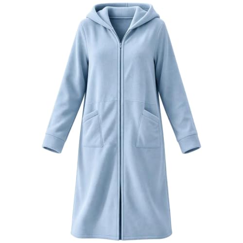 Zip Up Robes for Women Long Soft Housecoat Hooded Bathrobe with Pockets - image 4
