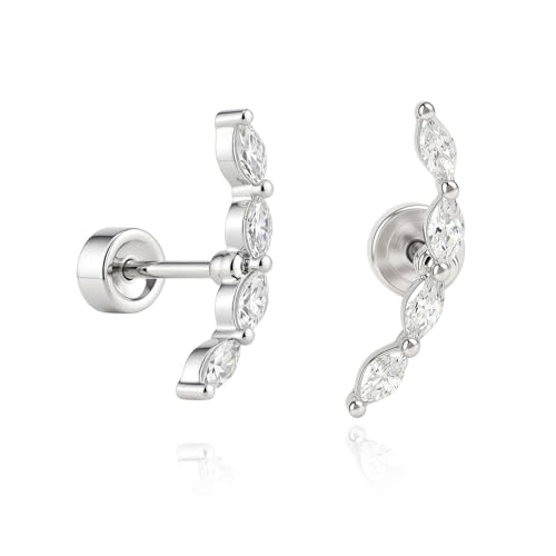 Cicy Bell ���f�B�[�X �t���b�g�o�b�N�X�^�b�h�C�������O 18K�S�[���h���b�L ��h���� 316L G23 �T�[�W�J���`�^���X�`�[�� CZ �X�^�b�h�W���G���[ �g���K�X�w���b�N�X��R���N�s�A�X 20G�p, Free Size, �X�^�[�����O�V���o