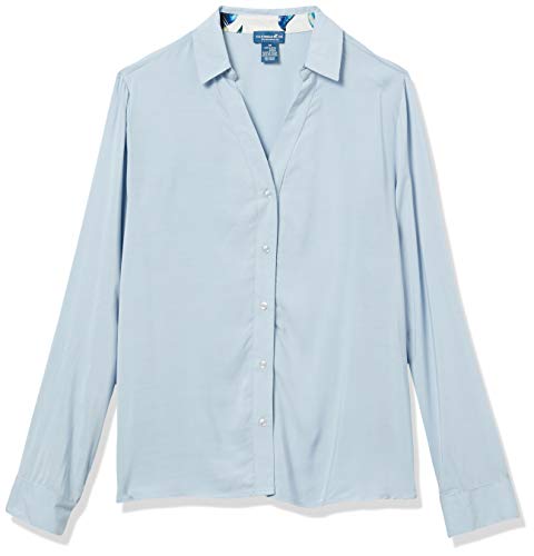 Caribbean Joe Women's Woven Roll Tab Shirt, Blue, Large