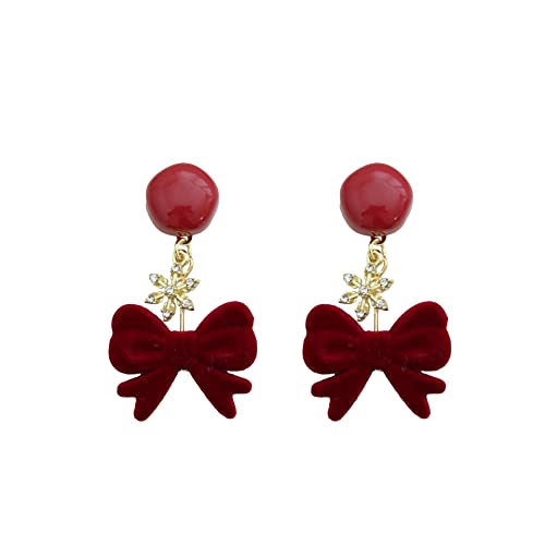 CCXXYGWJ Pendientes de Gama Alta con Lazo de Terciopelo Rojo Vintage para Mujer, joyería Festiva para Fiesta y Banquete, Copo de Nieve pequeño