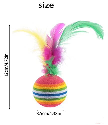 MEISO 10 Stück Katzenspielzeug, Bälle mit Feder, Regenbogen-Katzenbälle, Spielzeug, interaktives Kätzchenspielzeug, bunte Bälle für den Innenbereich, Kätzchen, Kautraining, Jagd