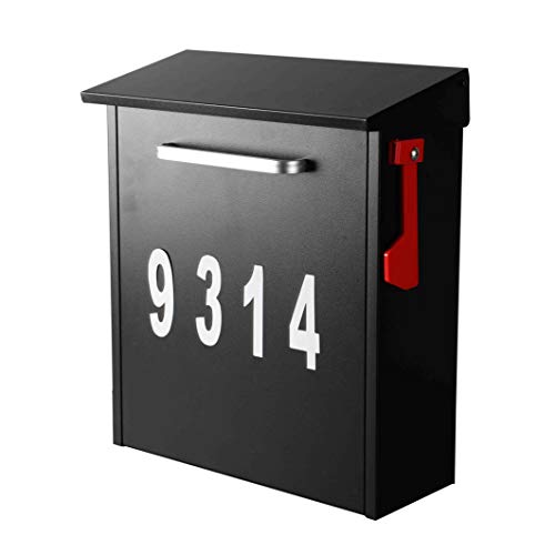 Briefkasten, Wandhalterung, groß, wasserdicht, Eisen, vertikal, für den Außenbereich, Schwarz Cover