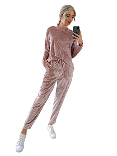 Womens Pajama Sets,Comfy Long Sleeve Velvet Sleepwear With Long Pants Soft Loungewear Pj Set Purple #TOP29