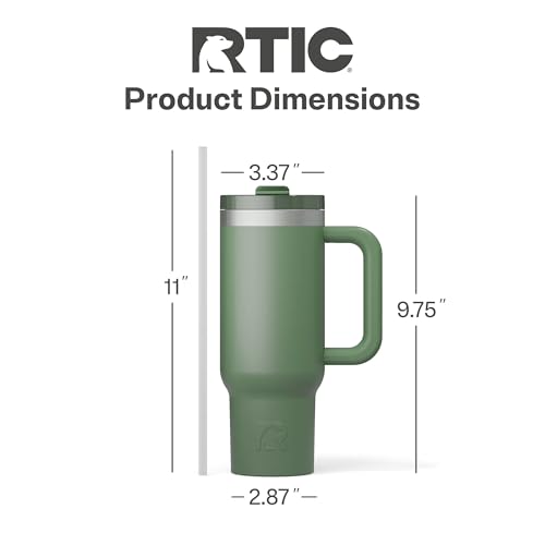 RTIC 30 oz Road Trip Tumbler Double-Walled Ceramic Lined InsulatedStainless Steel Portable Travel Coffee Mug Cup with Lid, Handle and Straw, Sage