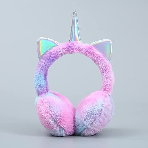 Cute Rainbow Unicorn Earmuffs for Women Kids Girls, Foldable Warm Soft Plush Comfortable Outdoor Winter Ear Warmers2