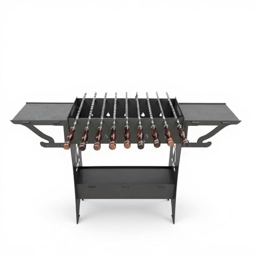 ILFIDIA Mangal Grill - Barbacoa de carbón shish kebab con patas desmontables, barbacoa móvil para jardín, picnic y viajes, de acero de 2 mm (con brochetas)