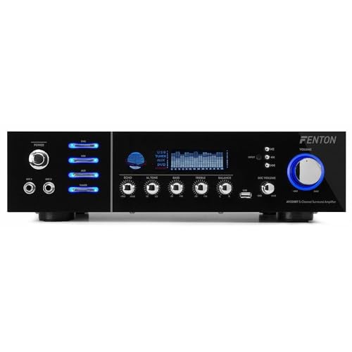 Fenton AV320BT - Amplificatore Surround HiFi, Amplificatore PA Home Cinema Karaoke, Potenza: 2x100 Watt RMS (8 Ohm), Impedenza: 4/8 Ohm, Bluetooth, USB, Display Digitale, Eco/Bass/Treble, Nero