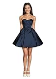 Huaxiuge Women's Navy Blue Satin Pleated Homcoming Dress Puffy Sweetheart Cocktail Party Gown Corset Tie Back Mini Prom 2026 Wedding Guest Dress Short with Bow Plus Size 18W