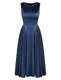 ZAFUL Navy Blue Women's Satin Cocktail Dresses for Wedding Guest, Semi Formal Sleeveless Midi Modest Dress Party Evening Gowns