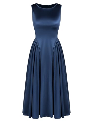 ZAFUL Women's Satin Cocktail Dresses for Wedding Guest, Semi Formal Sleeveless Midi Modest Dress Party Evening Gowns