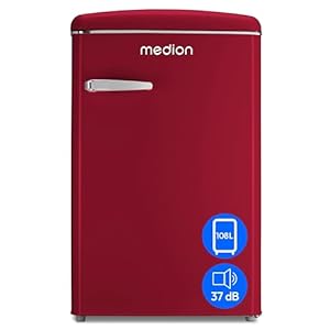 MEDION Retro Kühl-Gefrierkombination (95L Kühlschrank, 13L 4 Sterne Gefrierfach, 108 Liter Nutzinhalt, LED Innenbeleuchtung, Stufenlose Temperaturregelung, MD 37790) rot