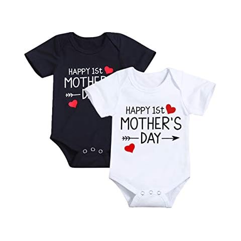 Xinlykid Happy First Mothers Day Newborn Baby Boy Girl Outfit Short Sleeve Bodysuit Twins Summer Romper Clothes Set Cover