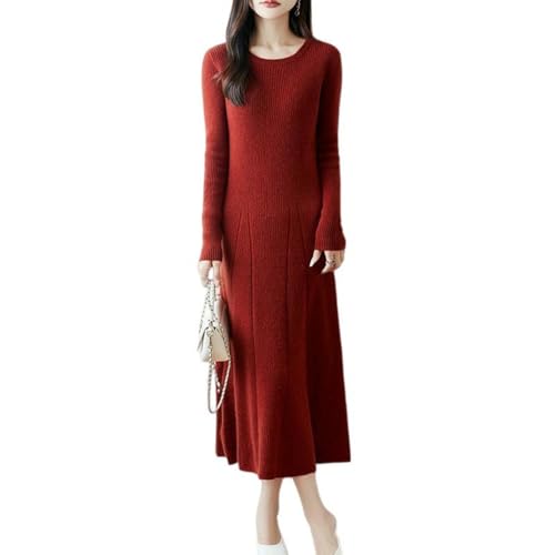 Robe en tricot manches longues femme robe pull couleur unie casual