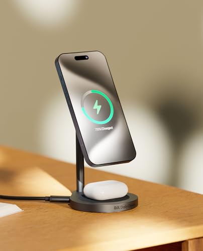 Image of DailyObjects Surge Max 2-in-1 Magnetic Wireless Charging Station - 18W | Compatible with iPhone 12 and Above & All Qi Enabled Smartphones, Earbuds| Fast Charging | USB Type C Port - Grey