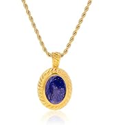 Dikixe Vintage Yellow Gold Plated Stainless Steel Necklace with Turquoise/Lapis Lazuli, Twisted R...