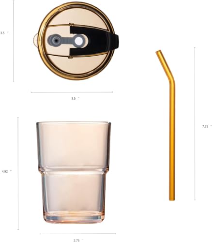 Image of BLUEPOLAR 13 oz Tumbler Water Glass, Water Bottle with Straw and Dustproof Lid, Coffee Ice Cup Double Wall Insulated Glass Cup (Amber-4pack)