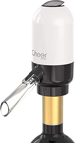 CHEER MODA Electric Wine Aerator, Battery Operated Wine Dispenser Pump, Automatic Wine Pourer, Instant Wine Decanter, One-Touch Wine Oxidizer with Retractable Tube, Black & White