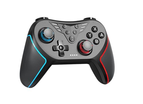 QISI Switch2 / switch�R���g���[���[ �z�[���G�t�F�N�g�@�\���� �w�ʃ{�_���t�� �L�@EL���f�� �Ή� �X�C�b�` �v���R�� Pro �R���g���[���[ ���C�����X Bluetooth �ڑ� ���� �U���@�\ �W���C���Z���T�[ (Black)