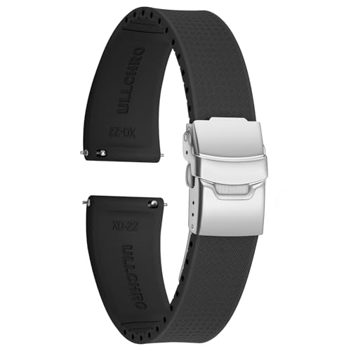 ULLCHRO Silicone Watch Band Quick Release Strap FKM Waterproof Watch Bands for Men 20mm 22mm Replacement Strap Sport Rubber Watchband (20mm, Black