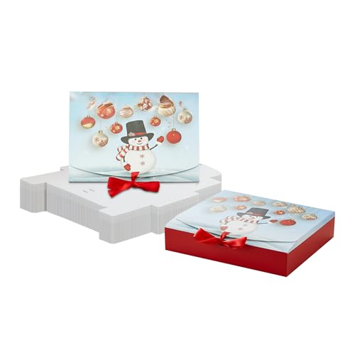 Cajas de regalo de papel kraft navideño de 25x20x5 cm con cinta de satén roja