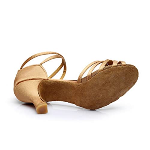 Chaussures de Danse Latine Sans Douleur Escarpins Satin Doré Bout Ouvert Beavorty - 5