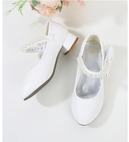 Girl's Dress Shoes White Flower Girl Shoe Princess Mary Jane Low Heels for Party Wedding School (Toddler/Little Kid)4