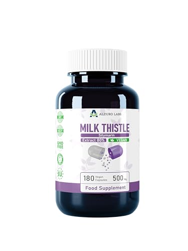 Alzuro Labs Cardo Mariano (80% Silimarina) | 6000 mg | Extracto 15:1 (500 mg) | 180 Cápsulas Veganas | Probado en Laboratorio | Certificado GMP