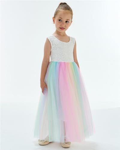 Image of 2Bunnies Girl Peony Lace Back A-Line Straight Tutu Tulle Party Flower Girl Dress