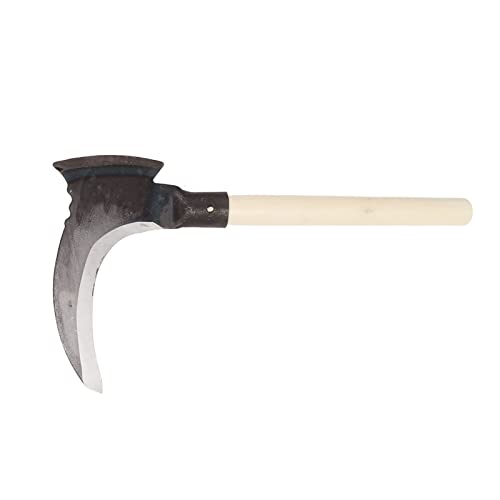 AMONIDA Falce per Erba, Doppia Falce in Acciaio Ad Alto Manganese, Lame Affilate a Doppia Falce Multifunzionale Falcetto per Il Taglio di Legna da Ardere (Testa di Taglio Singola, Bastone di Legno)