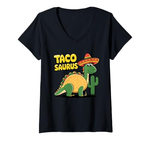 Mujer Tacosaurus Taco Saurus Divertido Dino Cinco De Mayo Mexicano Camiseta Cuello V