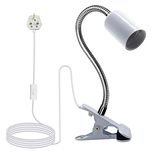 Clip on Lamp, Clip on Reading Light with Metal Base, 220CM Clamp on Bedside Light,9MM&350MM Thickened Lengthened Gooseneck E27 Bulb Holder, E27 Clamp Lamp Fitting for Reading Plant Growth Fish Tank
