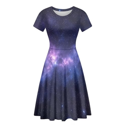 Image of HUGS IDEA Womens Puffy Swing Midi Dress Round Neck Short Sleeve Party A-Line Dresses