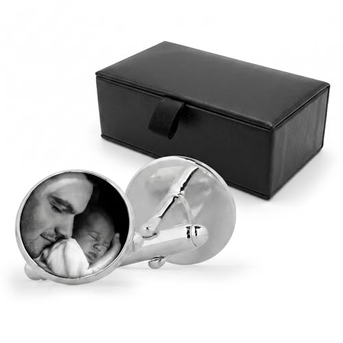 Image of Personalised Photo Cufflinks – Custom Cufflinks with Picture – Men’s Gift with Black Leather Gift Box – Unique Wedding, Birthday, Anniversary, or Father’s Day Gift