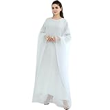 khalat Abaya Dress for Women Muslim Lightweight Organza Rhinestone Prayer Outerwear Loose Flowy Islamic Dubai Abaya Dress White