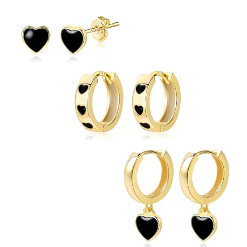 ALEXCRAFT Gold Earrings for Women Hoops Black Heart Gold Earrings Hoops Stud Earrings for Women Birthday Gifts Multiple Piercings Studs Huggies Helix Stackable Sleeper