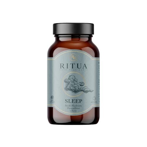 Ritua Wellness Natural Sleep Supplement, Deep Sleep Aid, Mushroom Supplement with Kava Powder, Reishi Mushroom and Passionflower Extracts, Alternate to Sleep Gummies, Promotes Relaxation, 60 Capsules