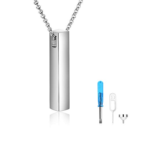 ONEFINITY 3D Vertical Bar Urn Necklace for Ashes 925 Sterling Silver Simple Bar Urn Pendant Memorial -Ashes Keepsake Cremation Necklace Jewelry