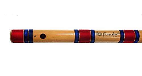 Image of Kanha Flutes D Scale Natural Base Assam Bamboo Flute Musical Instrument Size 33 Inch Bansuri Right Handed with Flute Cover
