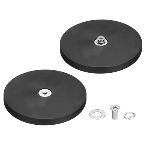 MECCANIXITY 2 Pcs 3.5" Dia Rubber Coated Magnets, 88LBS Anti-Scratch Flag Magnet Base with M5 Female Threaded Studs and Nut Magnets Holder for Camera Light Bar Mirror Tool