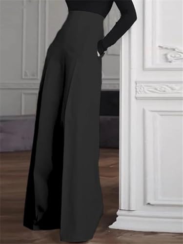 Women Elegant Office Trousers High Waist Wide Leg Pants Zipper Solid Pantalon Long Palazzo2