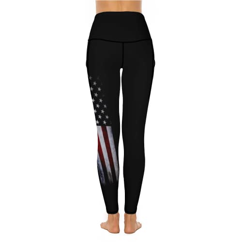 Qivicima Women High Waist Workout Leggings American Flag Gym Athletic Tummy Control Yoga Pants With Pockets A13 Us Flag M thumb #1