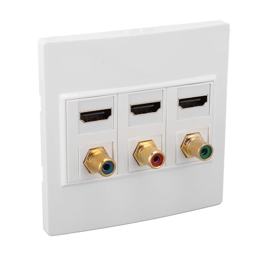 LOCADENCE Media Outlet Wall Plate, 3.4 X 3.4in HD Multimedia Interface RCAs Wall Plate with 3 Port 4K 60HZ 1080P HD Hdmi Interface 2.0 and 3 Port RCAs Keystone Jack