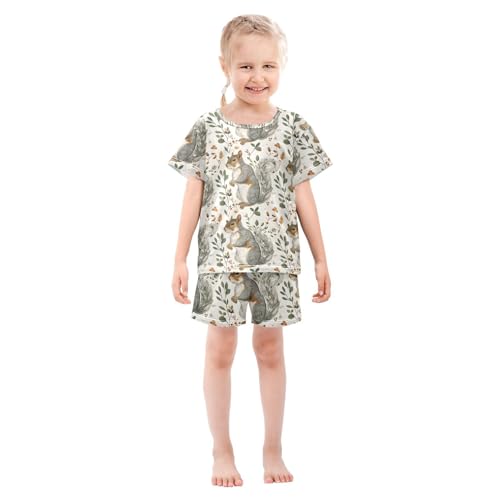 ALAZA Squirrel Blossom Leaf Branch Pajamas Short Sleeve 2 Piece Sleepwear Top and Bottom Pajama Set Unisex3