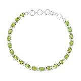 Ravishing Impressions Pulsera de tenis de peridoto para mujer, piedra natal de agosto, piedra preciosa verde facetada ovalada, plata de ley 925, chapada en rodio blanco, cierre de langosta, joyería