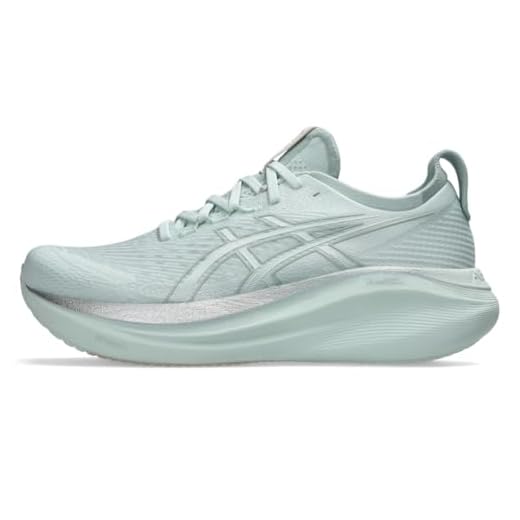 Asics Tênis de corrida masculino Gel-Nimbus 27, Aqua/branco puro, 42