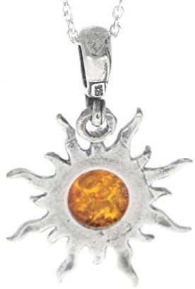 Genuine Cognac Baltic Amber & Sterling Silver Star Sun Pendant without Chain - 1764C