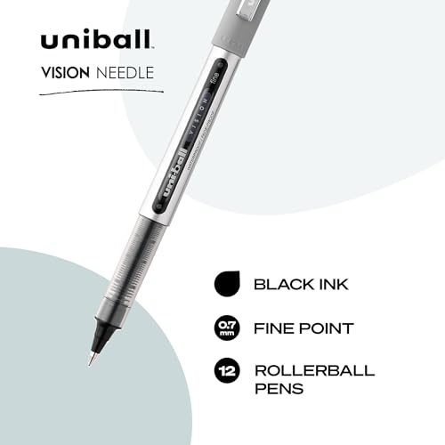 Image of uniball Vision Needle Rollerball Pens, Fine Point (0.7mm), Black, 12 Count (Pack of 12)