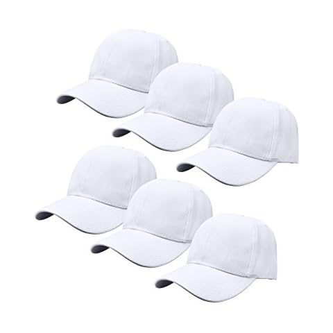 Gelante Plain Blank Baseball Caps Adjustable Back Strap Wholesale Lot 6 Pack, White, One size Cover